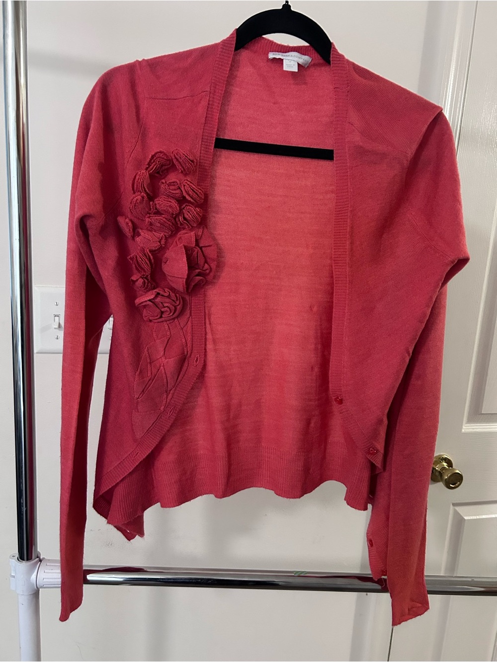 Women's Coral Floral Applique Open Cardigan Sweater